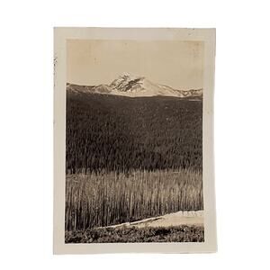 Vtg B&W Photo 1940s Found Yellowstone Park Snowy Top Mountain View Snapshot